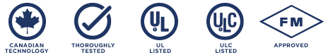 Canadian Technology, Thoroughly Tested, UL Listed, ULC Listed, FM Approved